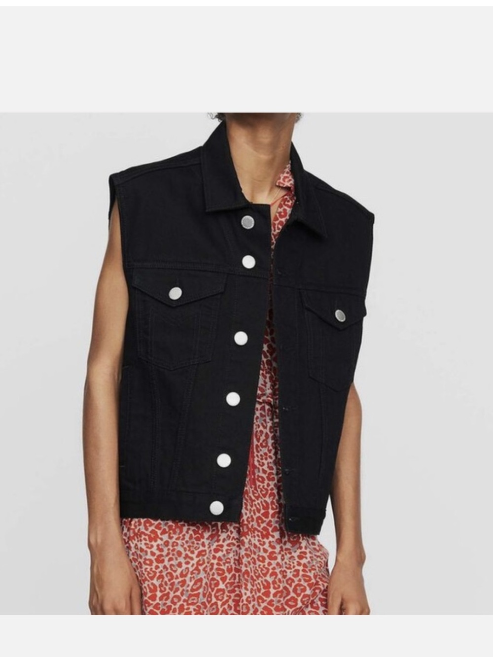 Maje Black Sleeveless Denim Jacket Vest